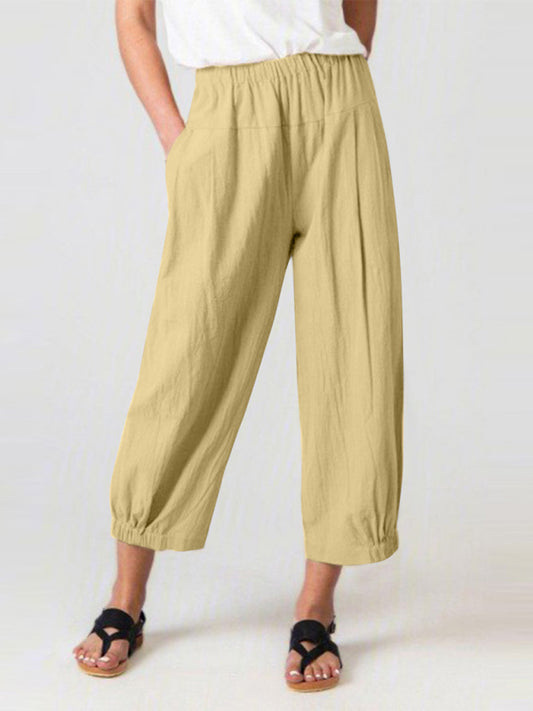 Wide-leg Linen Pants - Solid Colour Crop