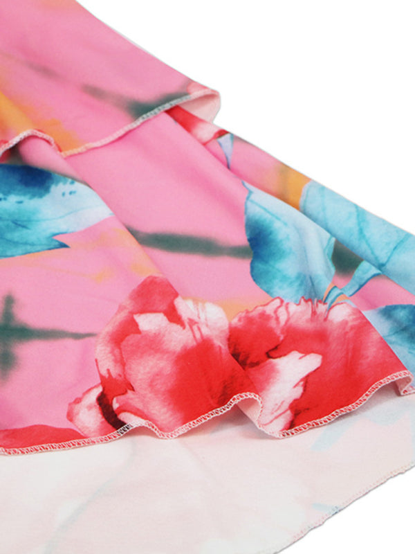 Mermaid Dress - V-Neck Dolman Sleeve Printed