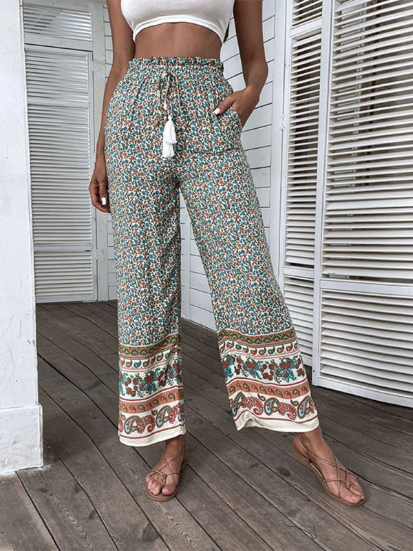 Wide Leg Pants - Bohemian Ethnic Print