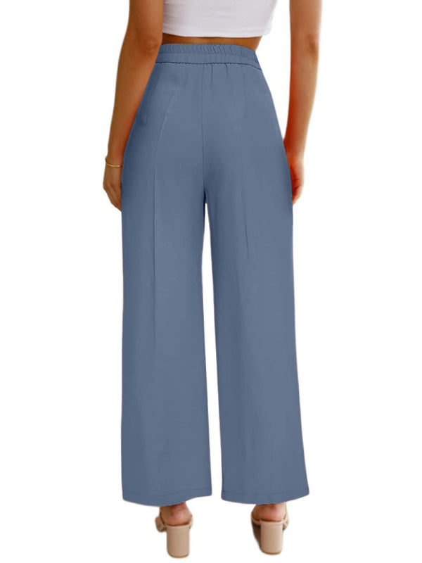 Wide Leg Pants - High Waist Button Down Trousers With Pockets