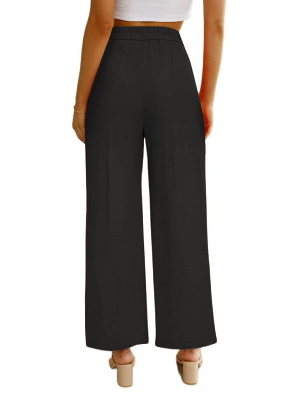 Wide Leg Pants - High Waist Button Down Trousers With Pockets