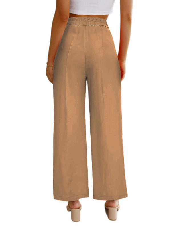 Wide Leg Pants - High Waist Button Down Trousers With Pockets