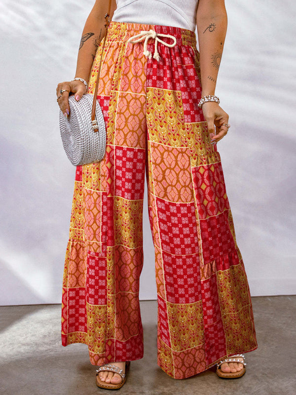 Casual Pants - Loose Floral Colour Block