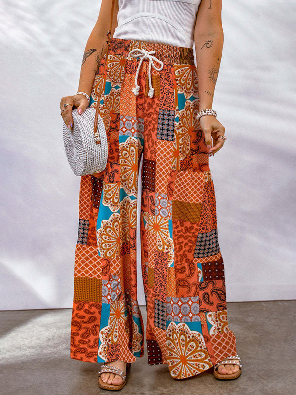 Casual Pants - Loose Floral Colour Block