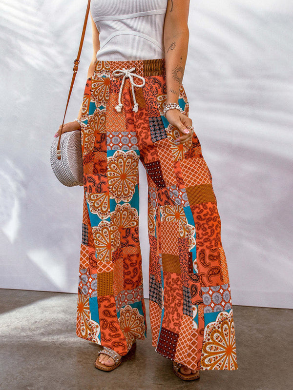 Casual Pants - Loose Floral Colour Block
