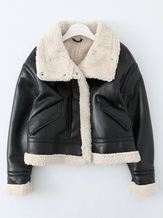 Coat - PU Fur All-in-one Motorcycle Suit - Short temperament high-necked fur