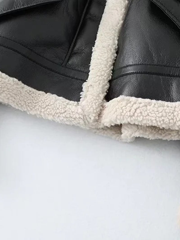 Coat - PU Fur All-in-one Motorcycle Suit - Short temperament high-necked fur