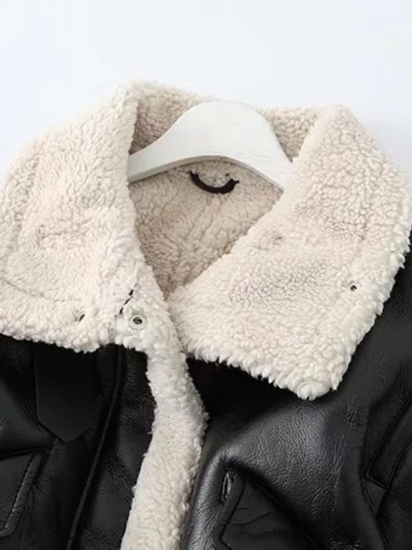Coat - PU Fur All-in-one Motorcycle Suit - Short temperament high-necked fur