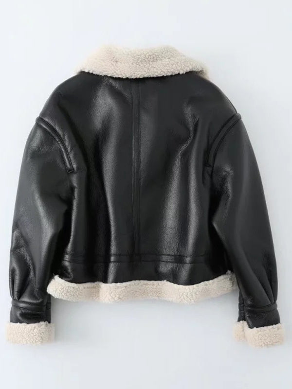 Coat - PU Fur All-in-one Motorcycle Suit - Short temperament high-necked fur