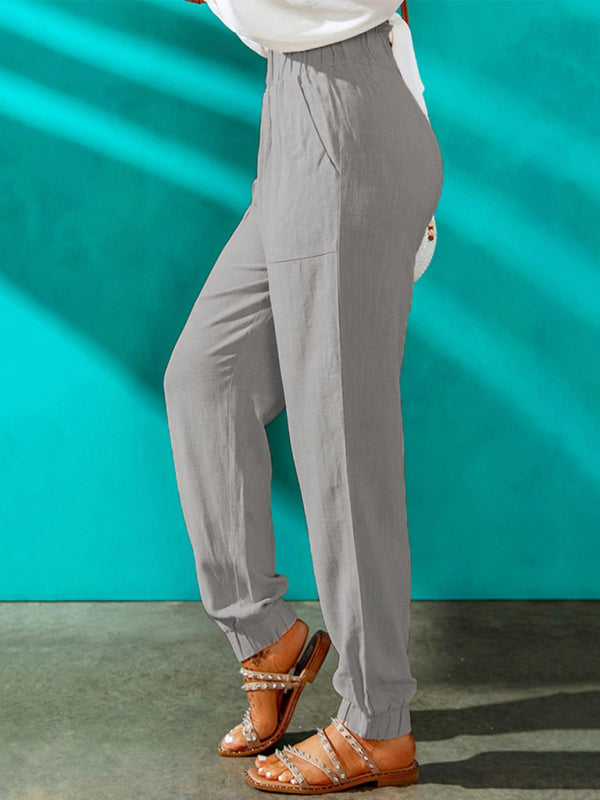 High Waist Pants - Ruffle Elastic Belt