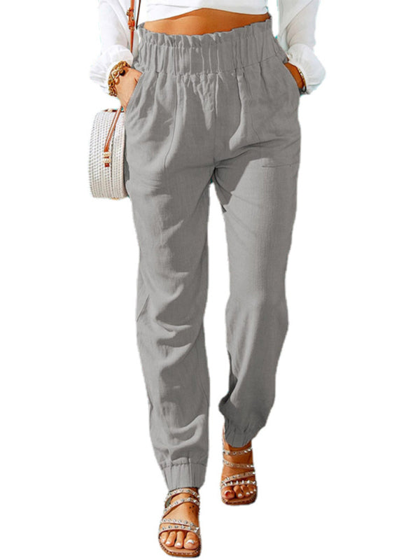High Waist Pants - Ruffle Elastic Belt