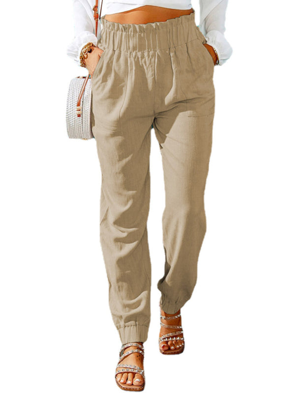 High Waist Pants - Ruffle Elastic Belt