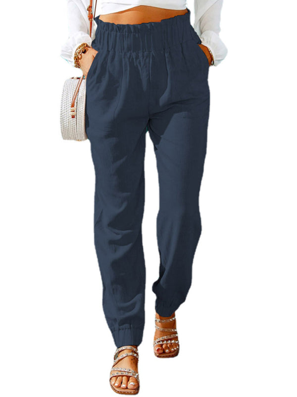 High Waist Pants - Ruffle Elastic Belt