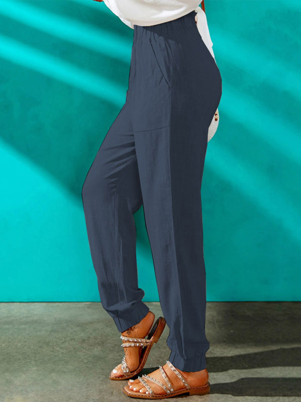 High Waist Pants - Ruffle Elastic Belt