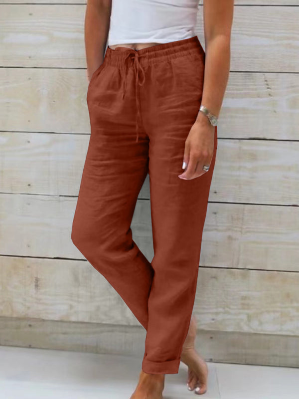 Solid Color Pants - Elastic Waist Loose Trousers