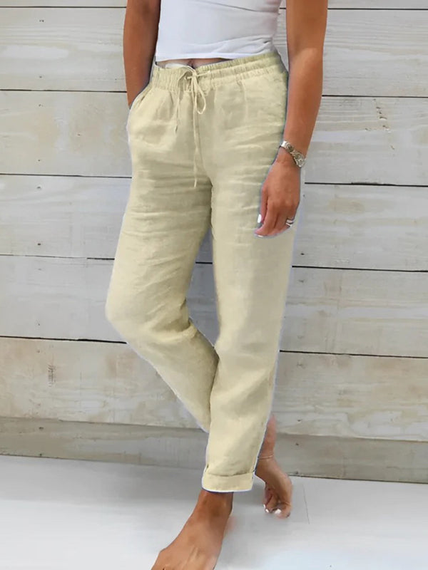 Solid Color Pants - Elastic Waist Loose Trousers
