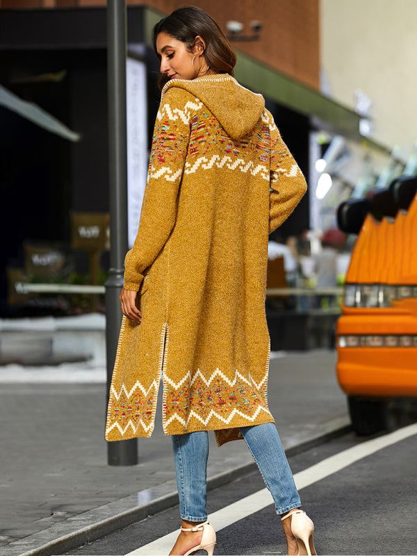 Cardigans - Knitted Flower Hooded Sweater Long Coat