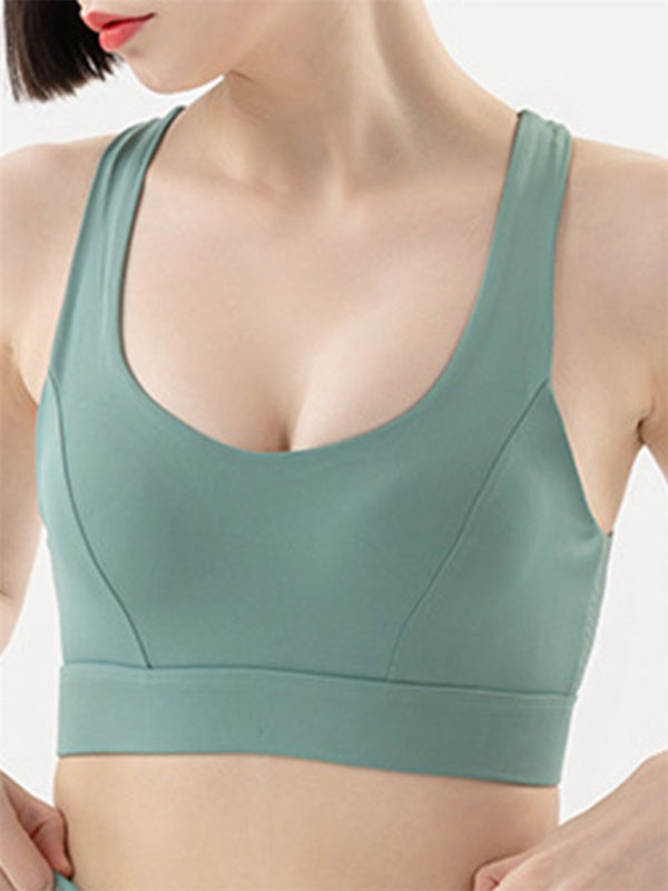 Ladies Shockproof Push Up Cross Back Adjustable Sports Bra