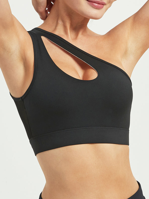 Mesh One Shoulder Shockproof Sports Bra