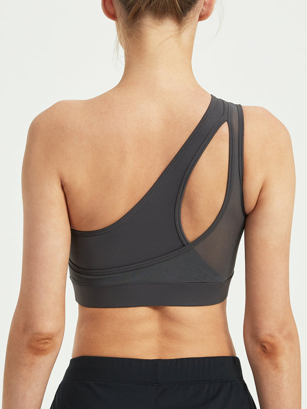 Mesh One Shoulder Shockproof Sports Bra