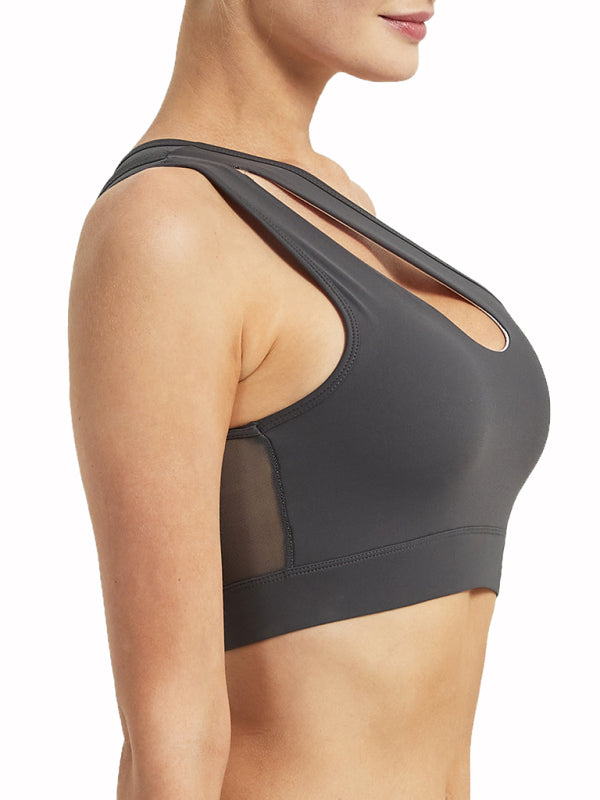 Mesh One Shoulder Shockproof Sports Bra