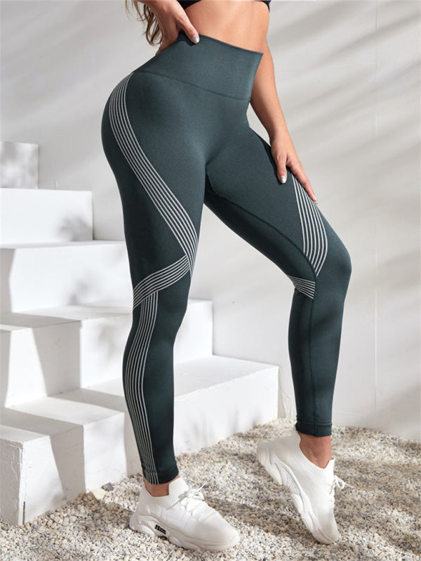 Sports Yoga Pants - Colour Contrasting Stripe High Waist Seamless