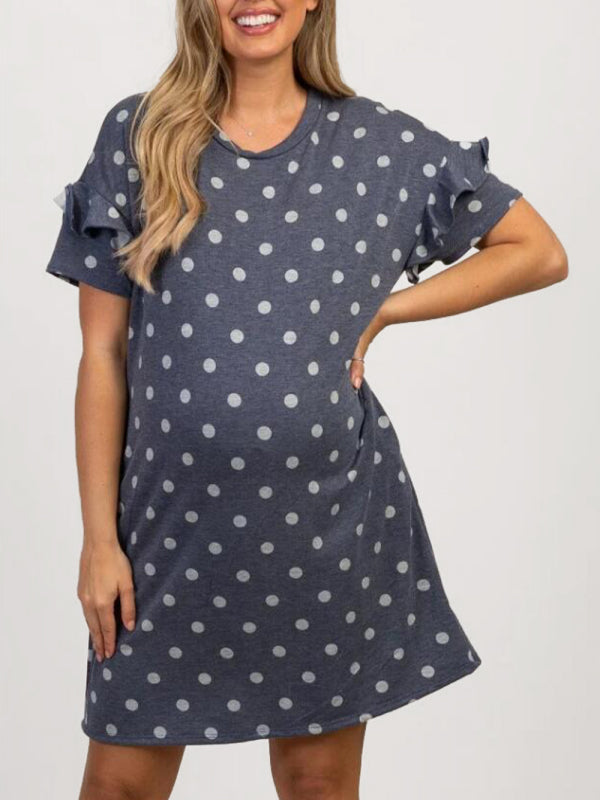 Maternity - DKnit Round Neck Polka Dot Ruffle