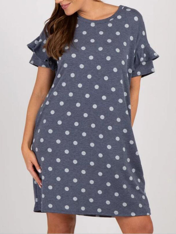 Maternity - DKnit Round Neck Polka Dot Ruffle
