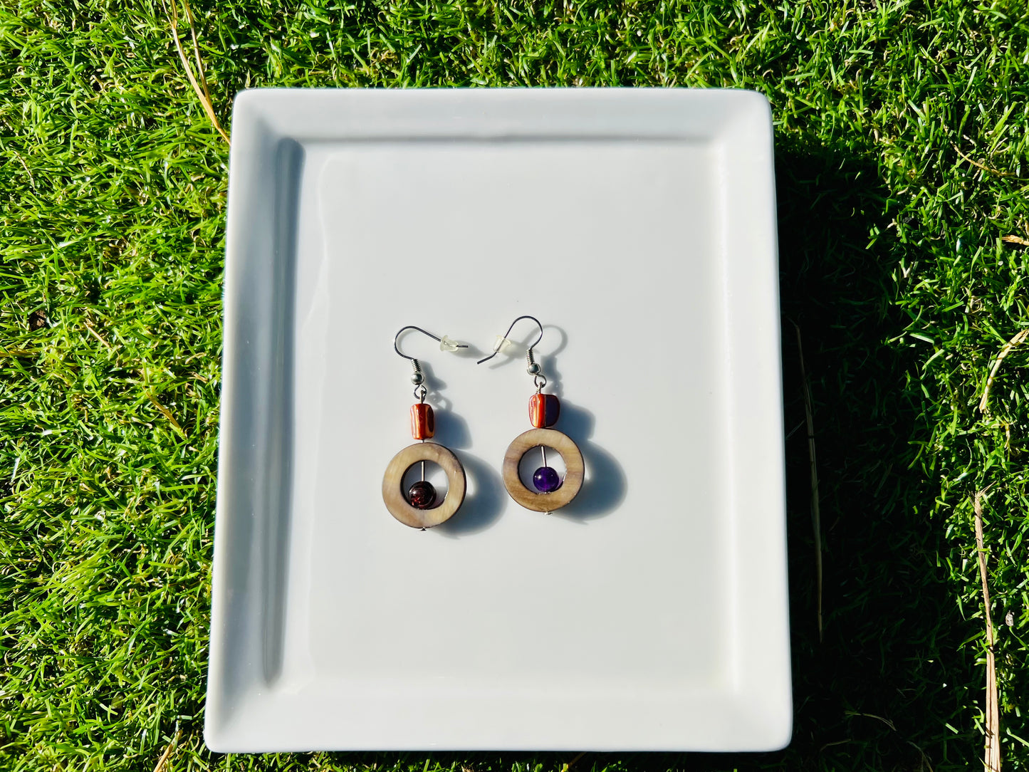 Amethyst and Oyster Shells Earrings