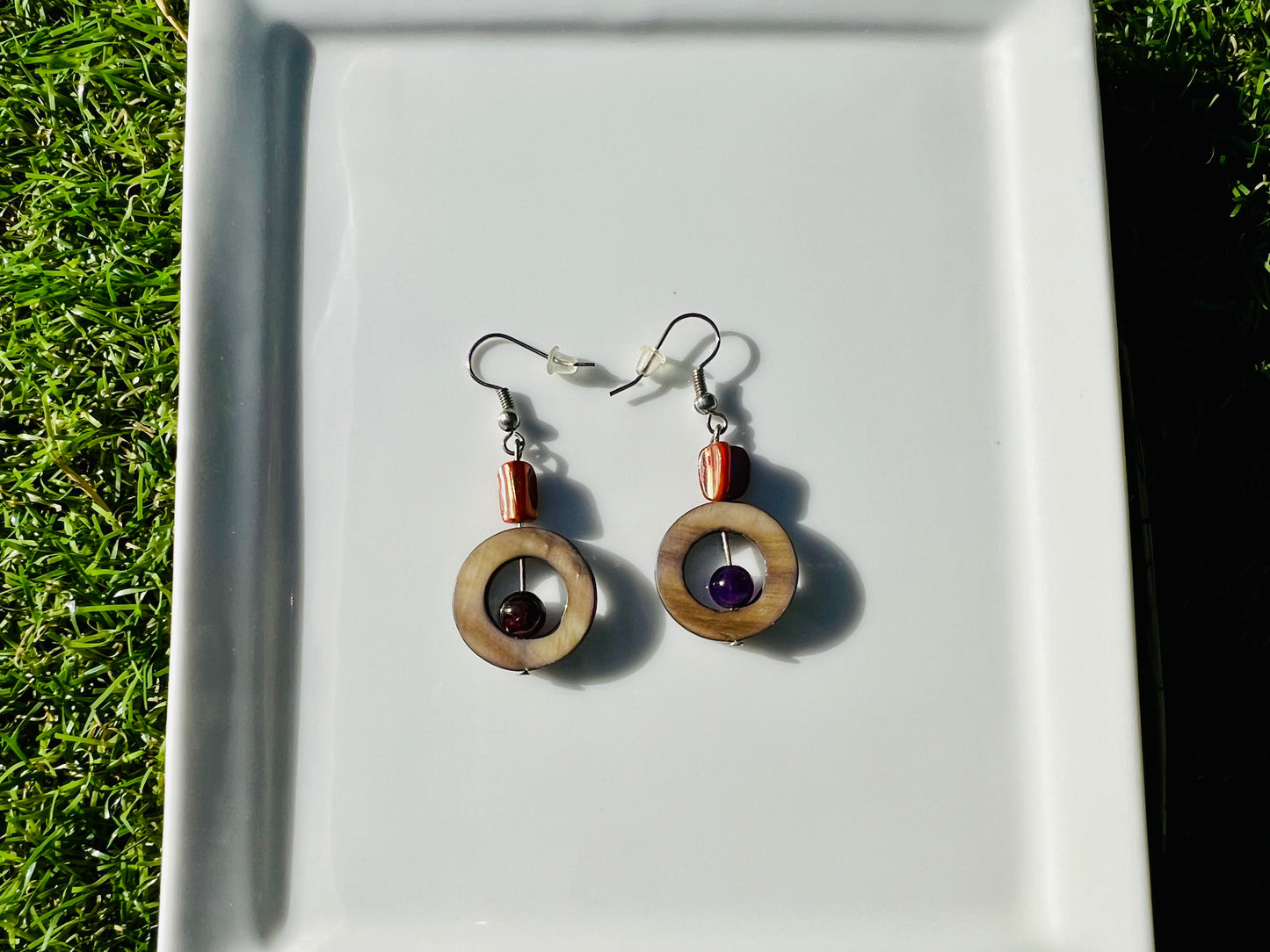 Amethyst and Oyster Shells Earrings