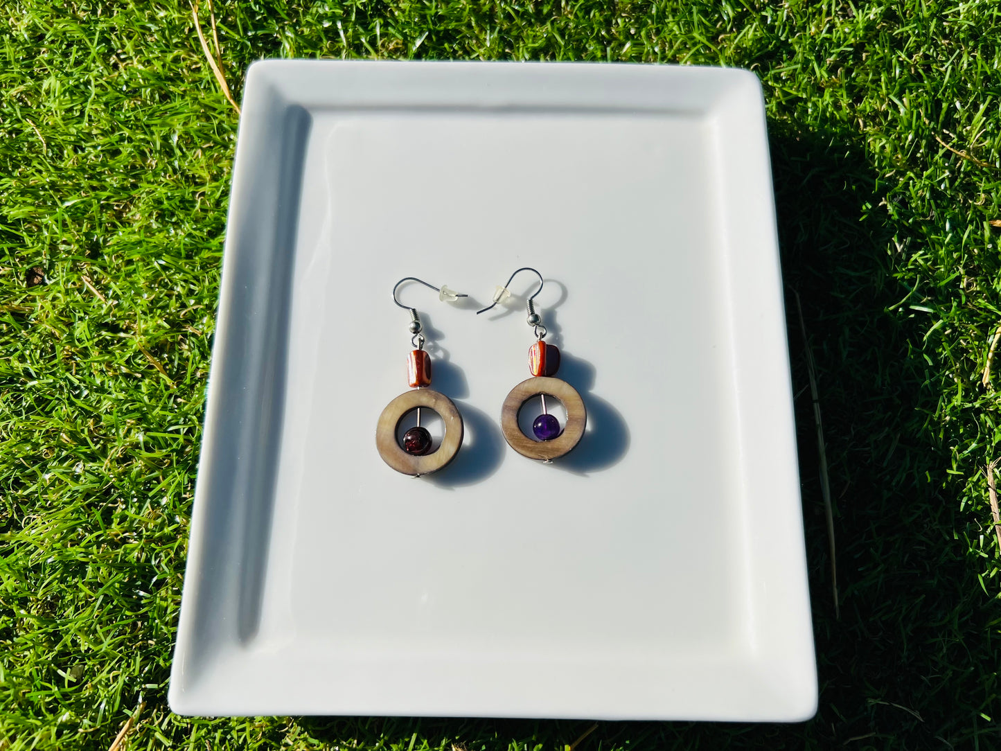 Amethyst and Oyster Shells Earrings