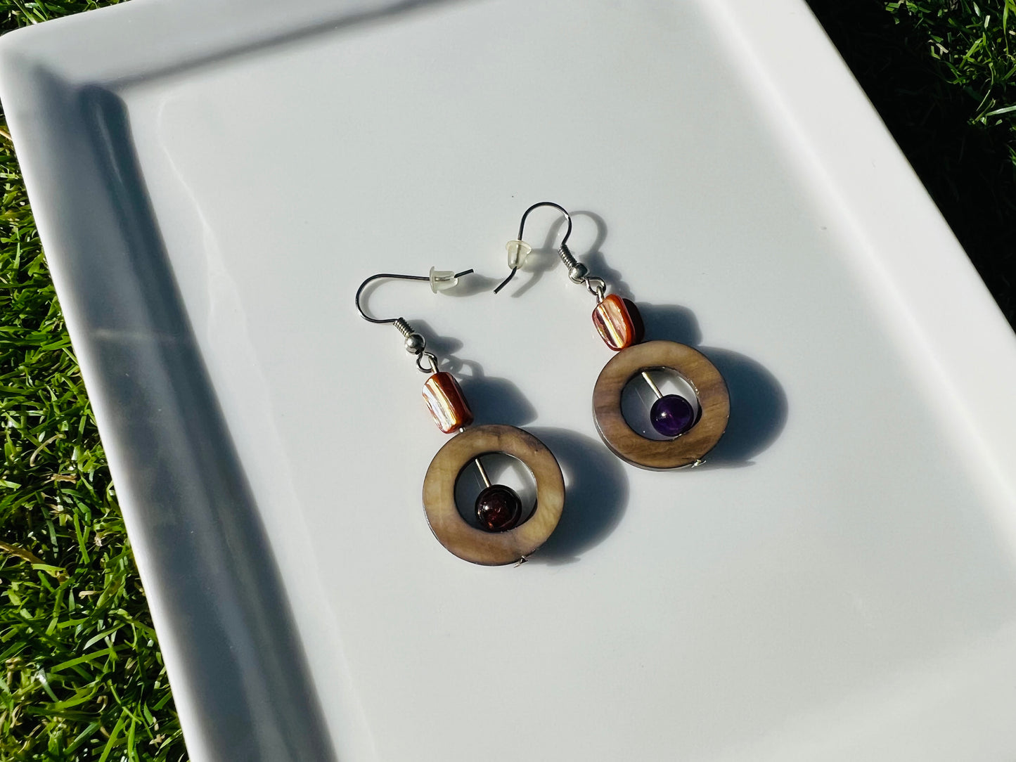 Amethyst and Oyster Shells Earrings