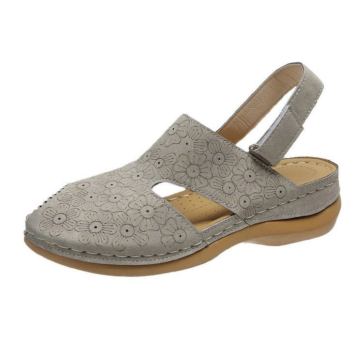 Sandals - Flower Fish Mouth Hollow Wedge Heel