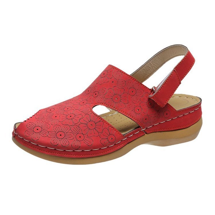 Sandals - Flower Fish Mouth Hollow Wedge Heel