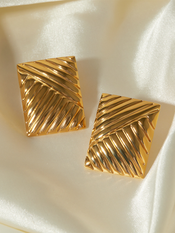 Earrings  - Stainless Steel Striped Symmetrical