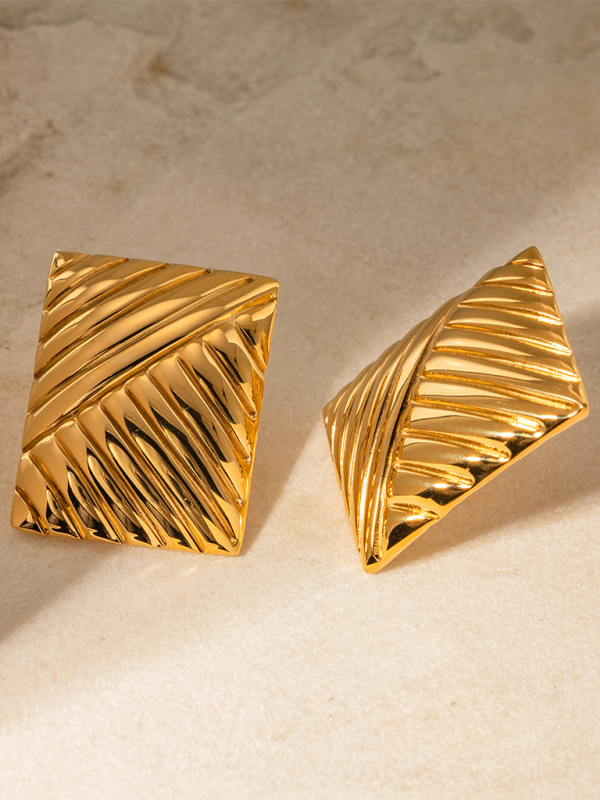 Earrings  - Stainless Steel Striped Symmetrical
