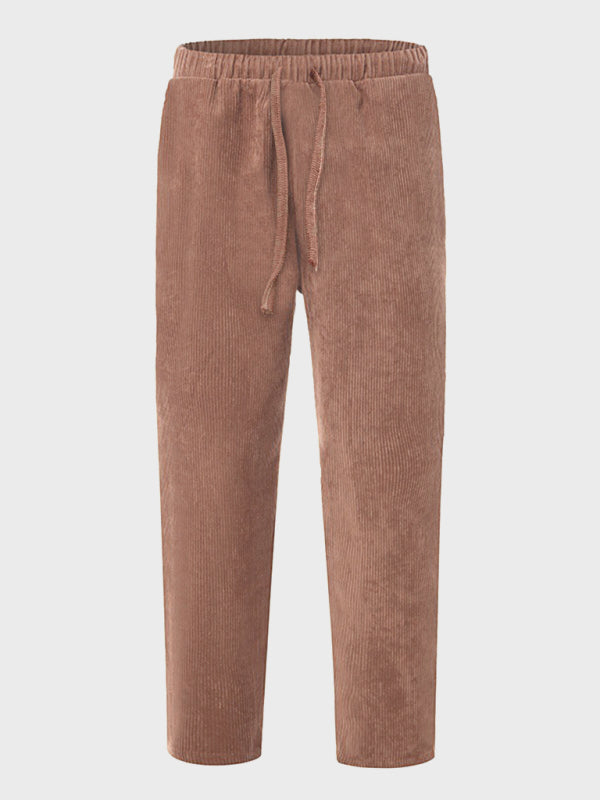 Loose Casual Straight Cropped Pants - Corduroy