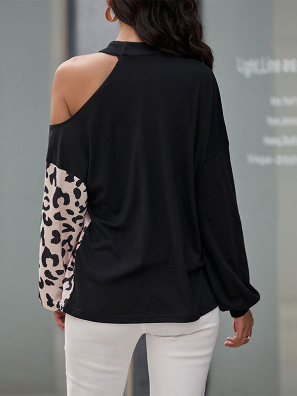 Half Turtle Neck Top - Long Sleeve Hollow Off Shoulder Bottoming Shirt