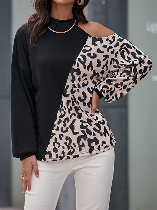 Half Turtle Neck Top - Long Sleeve Hollow Off Shoulder Bottoming Shirt