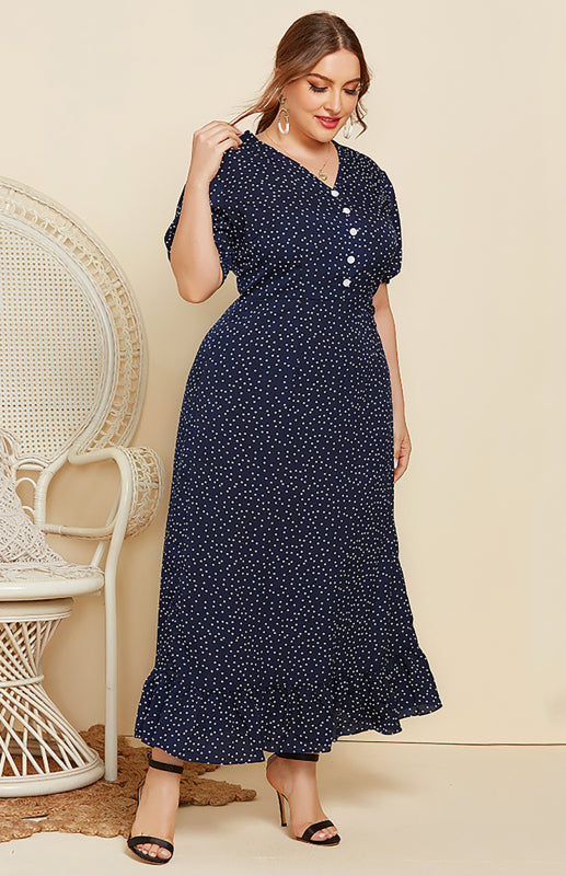 Women's Polka Dot V-Neck Long Dress