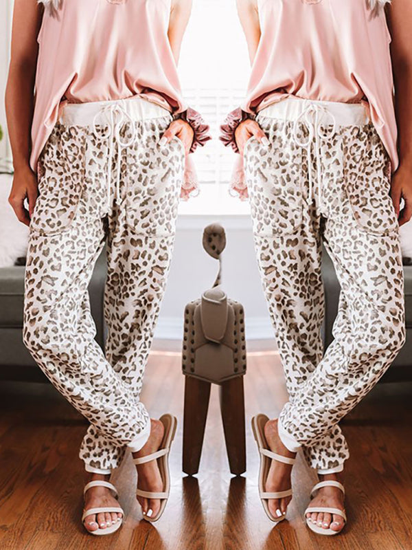 Women's Leopard Print Contrast Casual Trousers