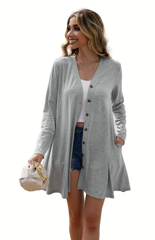 V-Neck Button Placket Knitted Cardigan