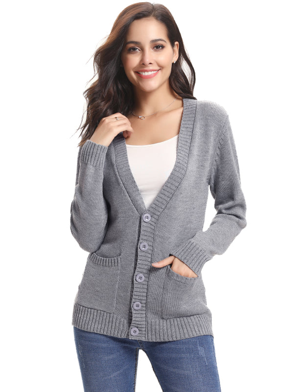 Women’s Long Sleeve Thick Knit Solid Color Front Button Up Cardigan