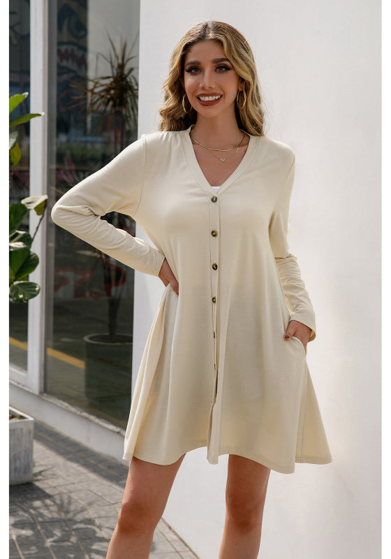 V-Neck Button Placket Knitted Cardigan
