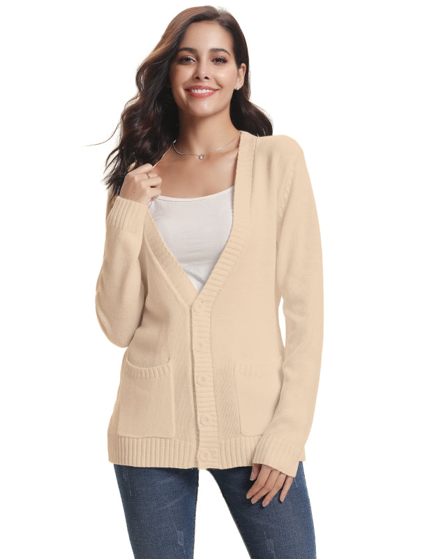 Women’s Long Sleeve Thick Knit Solid Color Front Button Up Cardigan