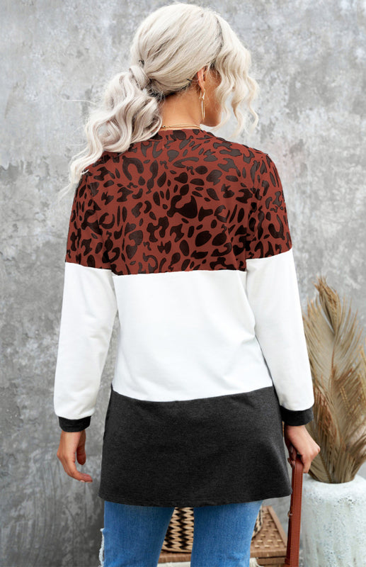 Leopard Print Patchwork Knit Cardigan