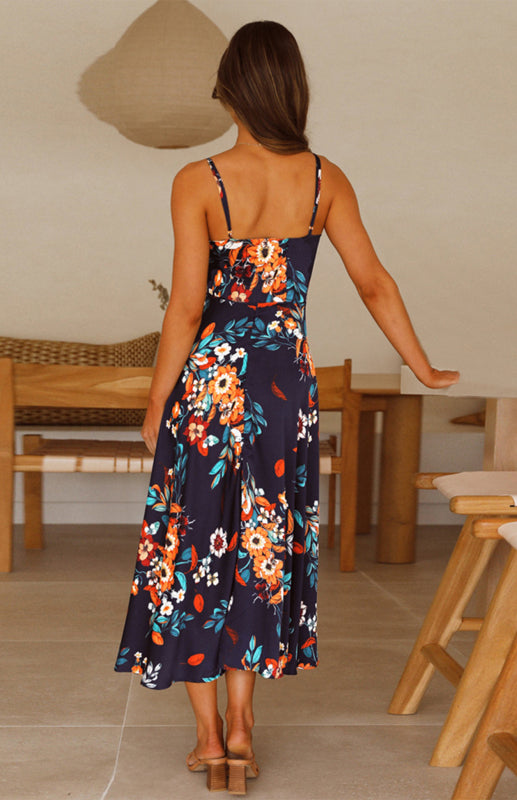 Floral Sling Slim Print Long Dress