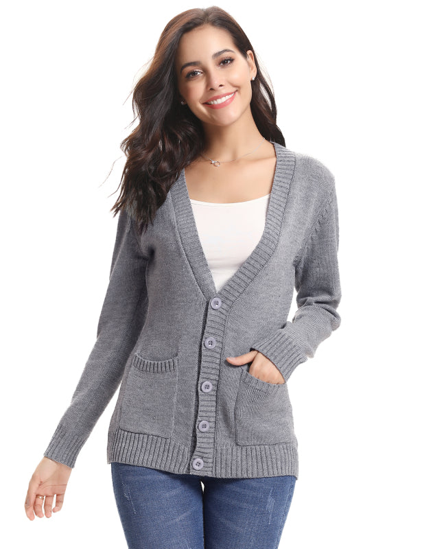 Women’s Long Sleeve Thick Knit Solid Color Front Button Up Cardigan