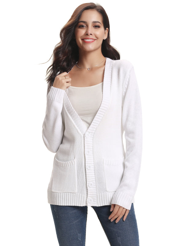 Women’s Long Sleeve Thick Knit Solid Color Front Button Up Cardigan