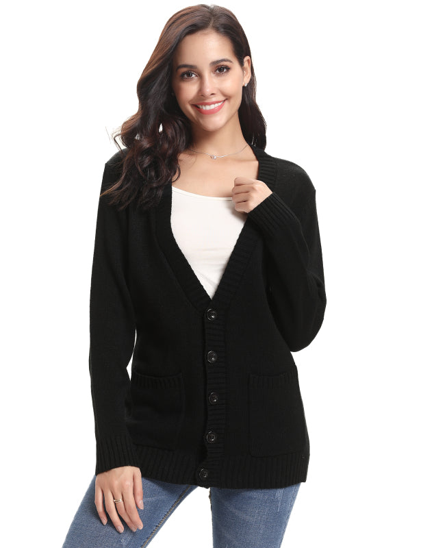 Women’s Long Sleeve Thick Knit Solid Color Front Button Up Cardigan